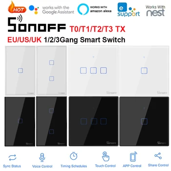 SONOFF T1/T2/T3/T0 EU/UK/US WiFi RF Дистанционно Управление Стенен Прекъсвач Светлина Панел монтиран на стената lcd Сензорен Прекъсвач Светлина Работа с Google Home Алекса
