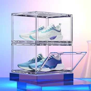 Акрилна кутия за обувки, напълно прозрачна мултифункционална чанта на 360 градуса, кутия за показване на чанти, органайзер с магнитна тока, влага