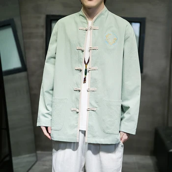 Мъжки якета в китайски стил Tang, модни памучен бельо мъжко яке с бродерия, дискова обтегач, удобно палто Hanfu