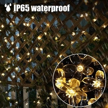 1,5 М led череша фенери, Венец от цветя принтом на батерии, Приказни светлини, Водоустойчив Коледни празнични декорации, осветление