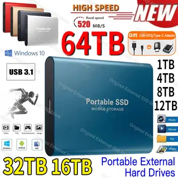 1 TB външен твърд диск на Преносим SSD-диск 2 TB Външен твърд диск, USB 3.1/Type-C Високоскоростен твърд диск за съхранение на данни За PC/Mac/ps5