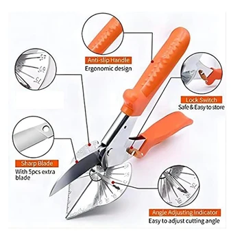 1 Комплект многоугловых торцовочных ножица с възможност за регулиране на 45-135 градуса, режещ инструмент на четвърт кръг от Orange Стомана