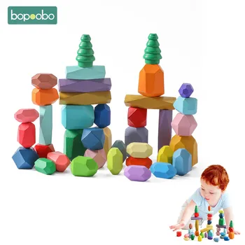 1 комплект строителни блокове, цветен камък, Монтесори, Забавни Балансировочные игри, играчки, Дъгова Дървена играчка за деца, подарък за рожден Ден