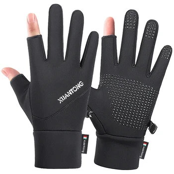 1 Чифт зимни ветрозащитных топли ръкавици за риболов на открито, ръкавици за риболов с два пръста, нескользящие непромокаеми ръкавици за сензорен екран