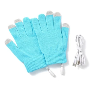 1 чифт зимни практичните ръкавици за езда с подгряване, зареждане чрез USB, топли ръкавици за ръце, улични ветроупорен ръкавици син цвят