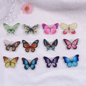 10 бр. Акрилен висулка-пеперуда, чар, бял фин прах, модерен висулка, обеци 