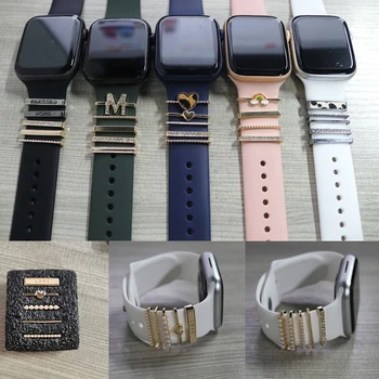 10 бр. Метални Висулки Декоративно диамантен пръстен за Apple Watch Band Smart-часовници, Аксесоари за силиконов каишка Гривна Iwatch