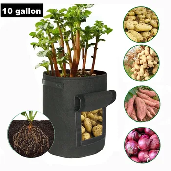 10-Галлонные Градински чанти за отглеждане на цветя, зеленчуци, Проветряване, Посадъчен гърне, Контейнер за отглеждане на овощни растения, Чанта за Плантатор с дръжки