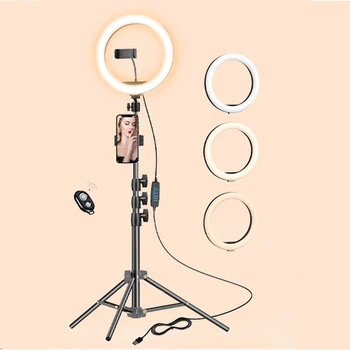10-инчов Околовръстен Лампа за Селфи със стойка за статив и притежател на мобилен телефон за директно излъчване/Грим, Мини-led околовръстен Лампа за камерата YouTube