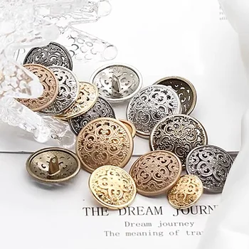 10шт Ретро кръгли Копчета от сплав, Европейски стил, Кухи издълбани златни метални Копчета, Копчета 