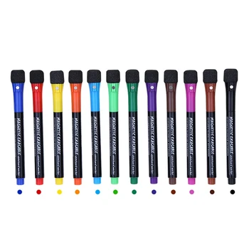 12 цвята маркери за бяла дъска, маркер за сухо изтриване с капак-изтривалка, маркери за сухо изтриване с тънък връх, за детската, офиси, училища