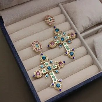 18-Каратные Позлатени обеци С кристали във формата на Кръст, Честит Карамфили, висококачествени Бижута подарък