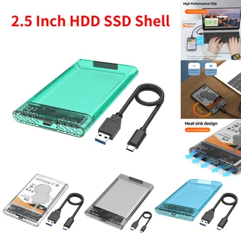 2,5-инчов корпус за твърд диск SATA до USB3.0, корпус за външен твърд диск, SSD кутия От USB3.0 до Type-C, Прозрачен външен корпус, Кутия за твърд диск