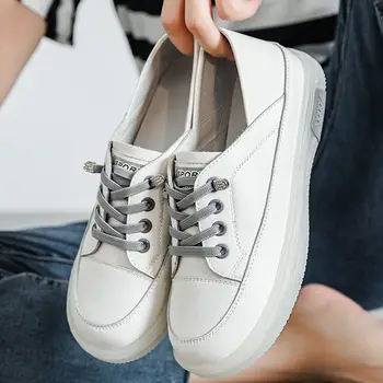 2023 Бели обувки Удобни дамски обувки от мека кожа, Нова дамски обувки, Спортни Ежедневни обувки за настолни игри, Дамски обувки