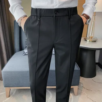2023 Есенен Комплект Панталон с еластична гумена лента На талията, Мъжки Бизнес Офис плътно Прилепнали Панталони, Мъжки Модни Вечерни Официални Ежедневни Панталони
