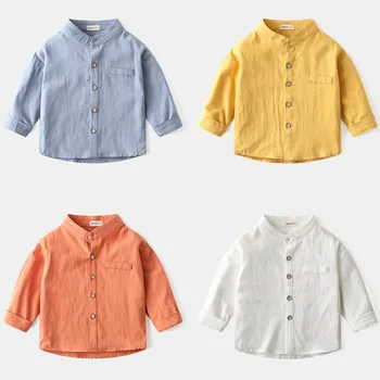 2023 Есенна однотонная риза За малки момчета и момичета, Модни прости ризи с дълъг ръкав, Детски върховете в корейски стил, Детска тенденция ежедневна блуза