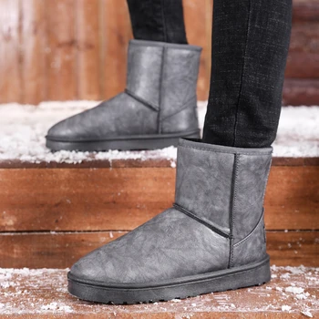 2023 Модерен Зимни обувки за мъже, Улични зимни обувки на дълга платформа от изкуствена кожа, Топла Памучен обувки за двойки, Плюшен мъжки обувки Непромокаемая