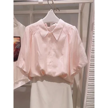 2023 Нова Дамска риза с Уникален Модерен Случайни топ, френска-Розова риза с къс ръкав, Дамски лятна дизайнерски Елегантна риза Camisas
