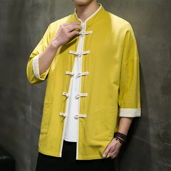 2023 Пролетно-лятна Мъжка Риза в Китайски Стил, Ежедневни Мъжки Блузи От памук и Лен в стил Харадзюку, Реколта Китайски Дрехи Кунг-фу, Тай-чи
