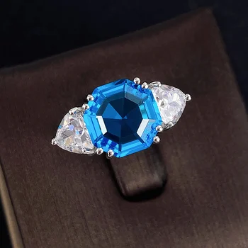 2023 Ярко-Сини/Бели Дамски пръстени с фианитами на Годишнина от сватбата, Луксозни, Елегантни Аксесоари за пръсти, Модни бижута за жени