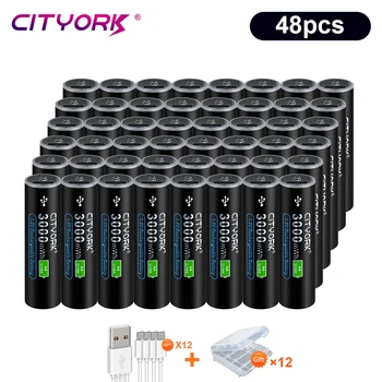 24-48 бр 1,5 Литиево-йонна батерия тип АА 3000 МВтч USB AA Акумулаторни батерии За MP3 плейър Термометър MP4 Мишка USB Зареждане