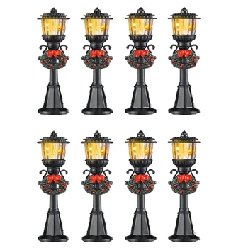 24 Бр. Мини Коледни стълб на фенер, лампа за влака, Миниатюра на уличното осветление, декоративни осветителни тела за куклена къща 