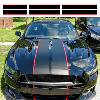 3 бр. Автомобилни стикери и отличителни знаци за Mustang 2015-2018, гарнитури за каросерии, Стикер за превключване на предавките, Състезателни ивици, Рали на предния Капак, на Плочата