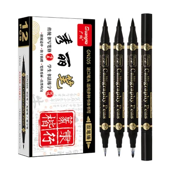 3 бр./лот, дръжки за ръчно букви с двойна глава, Комплект дръжки за китайска калиграфия, художествени маркери, черно мастило, 4 размера за начинаещи Пиша