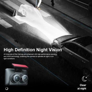 3 обектив автомобилен видеорекордер за нощно виждане Авто Видео рекордер състезател за откриване на движение записващо устройство 140 градуса широк ъгъл на колата, видео камера