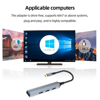 4 в 1/5 в 1 Зарядно устройство, USB, C, 4 Порта, Мультиразветвитель, адаптер USB3.0/USB2.0, четец на карти SD/TF за Xiaomi Lenovo, Macbook Pro