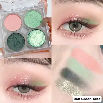 4 Цвята сенки за очи мат перламутровая захар, нежна и лесна за боядисване на палитра сенки за очи, зелен диск за сенки за начинаещи