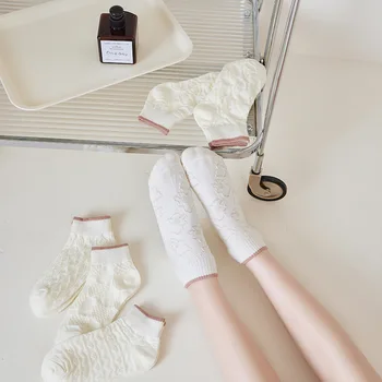 5 двойки/Бели чорапи с витым шарени, Къси чорапи до щиколоток за пролетта и лятото, предназначени за предотвратяване на приплъзване на женските чорапи