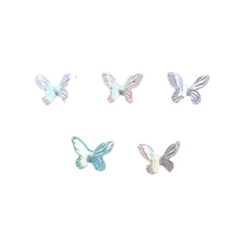 50 бр., кристали Aurora Butterfly, висулки за нокти, 3D Дъга, Кавайная Акрилна Пеперуда с 2 Крила, Декорации за Маникюр, Декорации за нокти