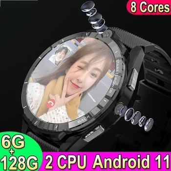 6 GB 128 GB Смарт часовници Android 11 С двоен процесор, 8 Ядра, 8-мегапикселова Камера, 2500 mah, GPS, 4G, Sim карта, Wi-Fi, Мъжки 1,6 