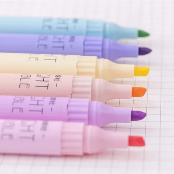 6шт 12 цвята Маркери с Двоен Фитил Маркер дръжки Kawaii две-цветен Флуоресцентни химикалки, Маркери за графити в стил Манга, Корейски Канцеларски материали