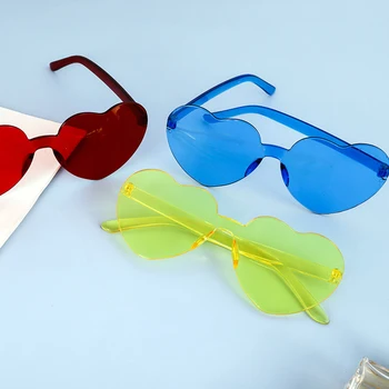 8 бр./компл. Модни слънчеви очила във формата на Сърце Без рамки Дамски Слънчеви очила с защита от uv Прозрачни Очила в ярки цветове За парти