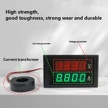 AC80-300V 0-100A Волт-амперметър с 0.39 инча цифрова четирицифрен амперметър ac напрежение от трансформатор 100A, червен и зелен дисплей