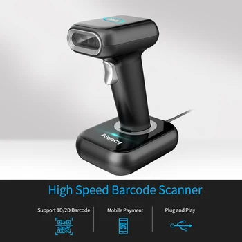 Aibecy баркод Скенер 1D/2D/QR-код Скенер 2,4 G Безжичен USB Жична Четец на баркод с Многофункционален база за супермаркет