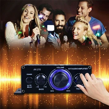 AK270 Hi-Fi Стерео Усилвател Аудио За автомобили Караоке Домашно Кино, 2-Канален, Усилвател на звука Клас D Поддръжка за USB, SD, AUX Вход