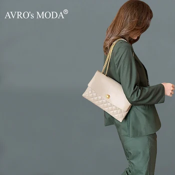 AVRO's MODA Модни дамски дизайнерска чанта-месинджър през рамо в Ретро стил с клапа и на веригата, луксозна дамска чанта от естествена кожа на рамото