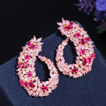 BeaQueen Многоцветни обеци-карамфил с фианитовым покритие, Големи Симетрични обеци-карамфил от розово злато и изискани сватбени бижута за жени E235