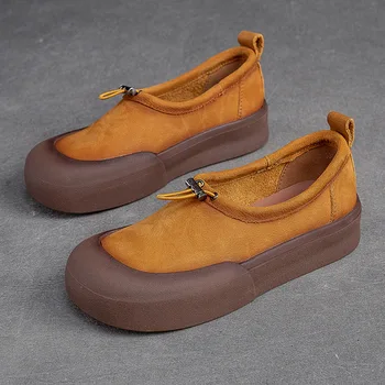 Birkuir/ Дамски обувки от естествена кожа на дебелите ток, Лоферы на равна подметка, Без Закопчалка, Луксозни и Елегантни Ежедневни Обувки с кръгло Бомбе За Дамите