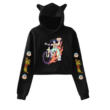 Blessd Merch Пуловер с качулка и кошачьими уши, блузи с дълъг ръкав, женски съкратен топ в стил хип-хоп, рапър, дамски дрехи
