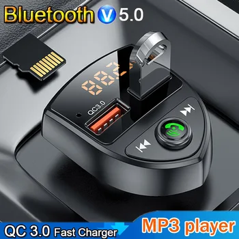 Bluetooth 5,0 Кола FM-предавател Автомобилен MP3 плейър TF Карта U Дисков Плейър QC 3,0 Двойно USB Зарядно Устройство Адаптер за Хендсфри Автомобилни Комплекти
