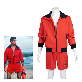 Cosplay костюм Дейвид Хассельхоффа, червено яке, палто, панталони, пълен комплект Плажни дрехи в стил 