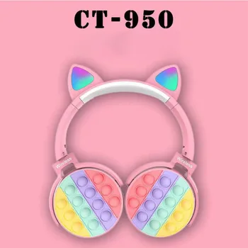 CT950 LED Light Безжични Слушалки Bluetooth Слушалки Bubble Сладка Котка Ear Phone Стерео Сгъваеми Слушалки С Шумопотискане