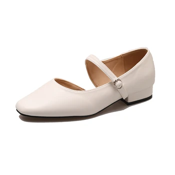 DEONTE / 2023 Нови дамски обувки на нисък ток с квадратни пръсти в ретро стил, ежедневни демисезонная дамски кожени обувки, дамски обувки на токчета, дамски