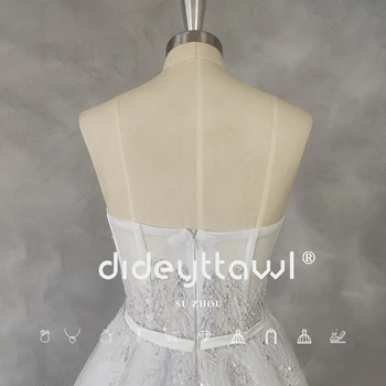 DIDEYTTAWL на действителния образ на Милото сватбена рокля трапецовидна форма от блестящо тюл без ръкави с цип Rainstone, сватбена рокля с влак на гърба