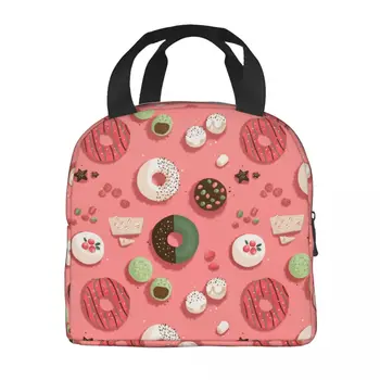 Donut Heaven Изолирани чанти за обяд За Къмпинг и Пътешествия С Шарени Сладки Понички, Фланец охладител, термобокс за Bento, Детска кутия