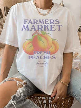 Farm пазар, Пресни праскови, Женска тениска, Творчески тенденция, хип-хоп, ежедневни тениски с къс ръкав, дамски памучни блузи